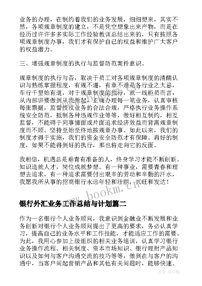 2023年银行外汇业务工作总结与计划(优质5篇)