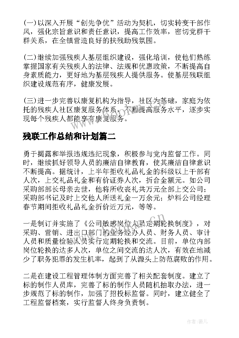 残联工作总结和计划(精选5篇)