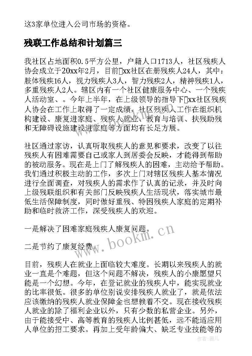 残联工作总结和计划(精选5篇)