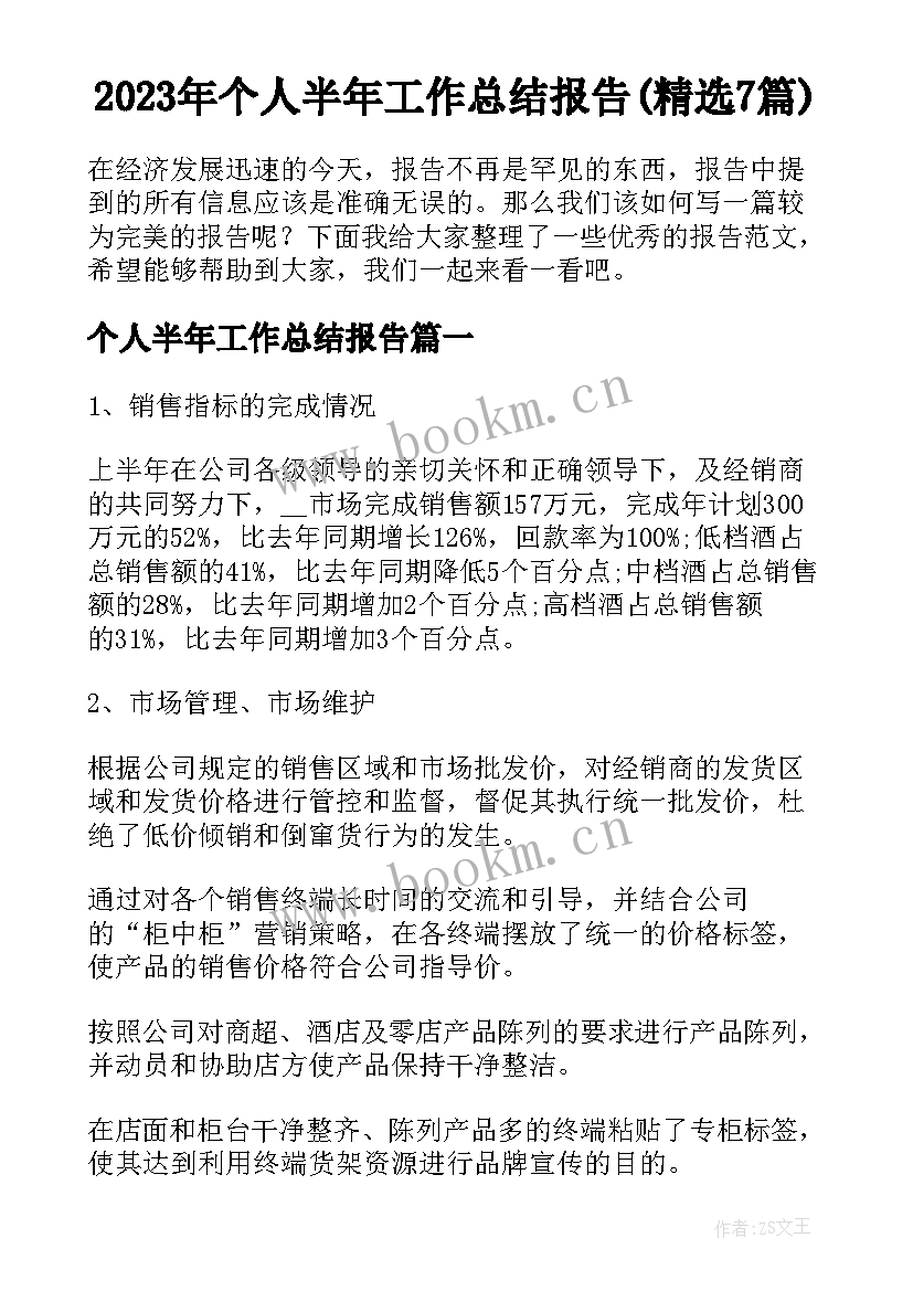 2023年个人半年工作总结报告(精选7篇)