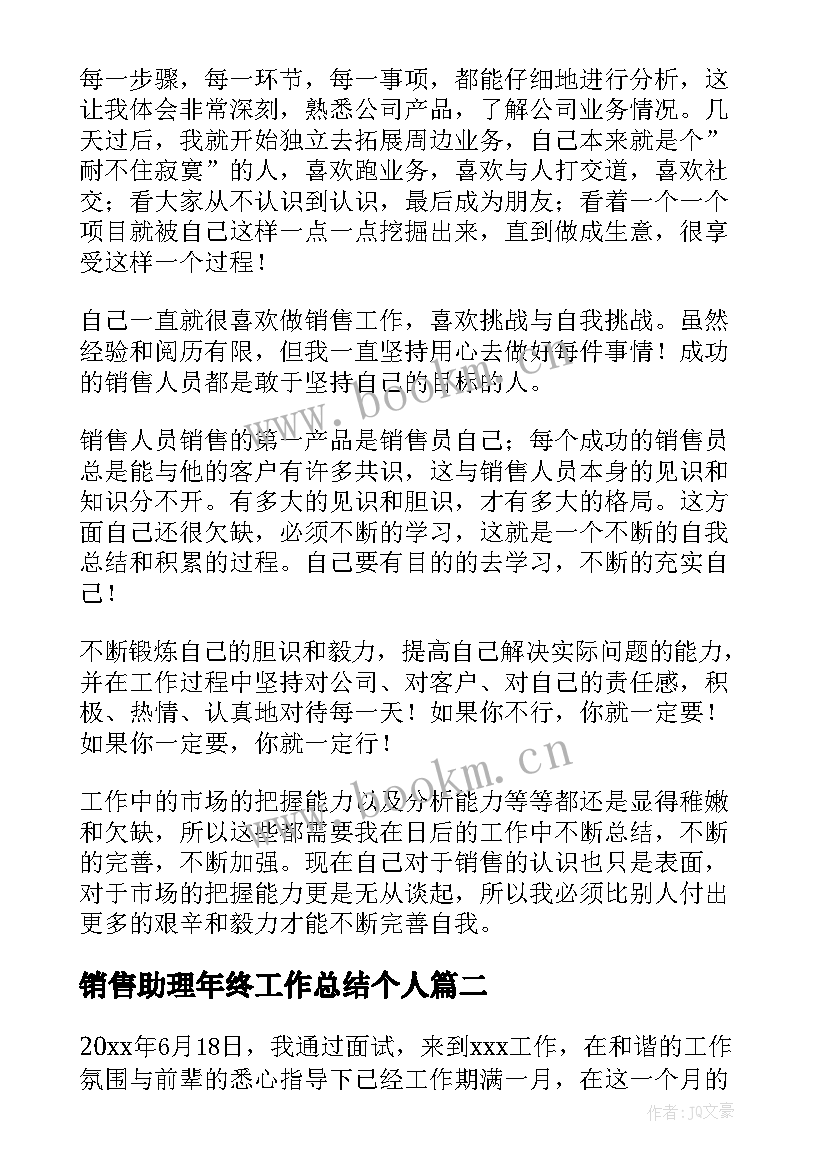 最新销售助理年终工作总结个人(模板9篇)