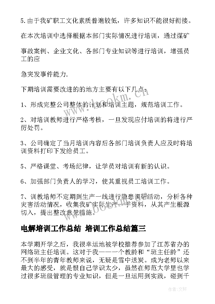 电解培训工作总结 培训工作总结(模板8篇)