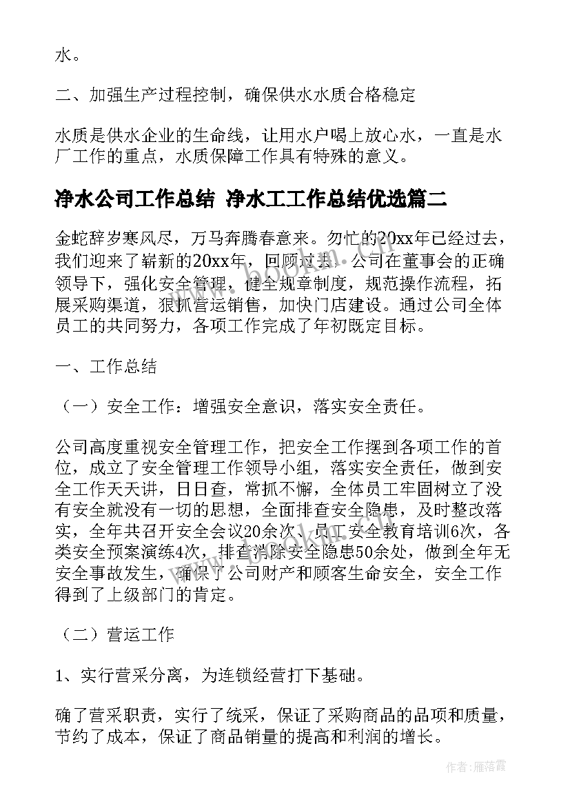 2023年净水公司工作总结 净水工工作总结优选(精选8篇)