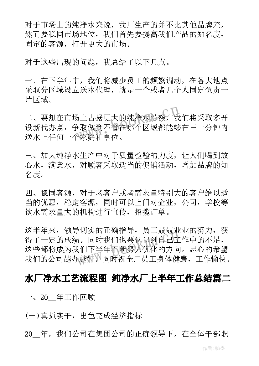 2023年水厂净水工艺流程图 纯净水厂上半年工作总结(优秀5篇)