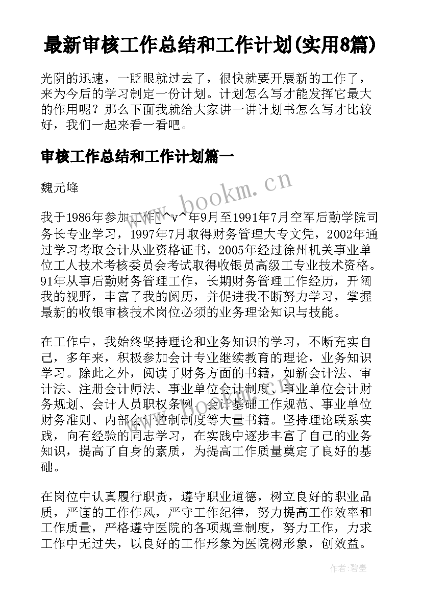 最新审核工作总结和工作计划(实用8篇)