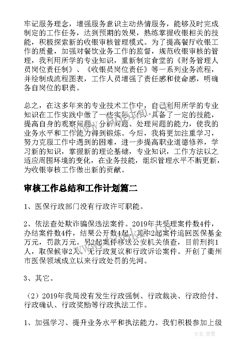 最新审核工作总结和工作计划(实用8篇)