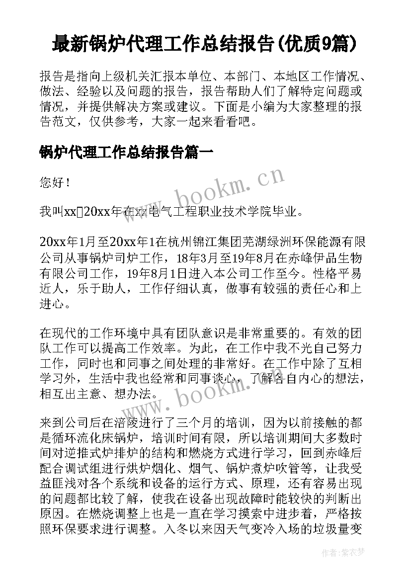 最新锅炉代理工作总结报告(优质9篇)