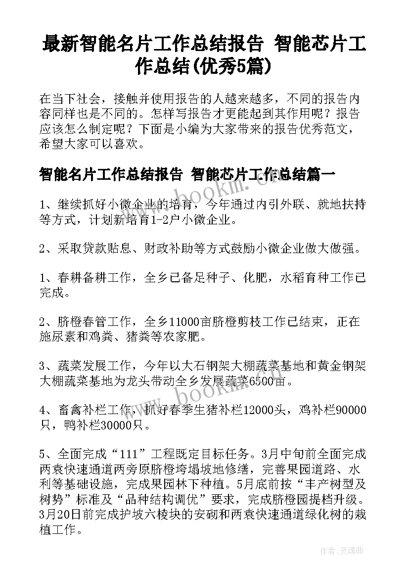 最新智能名片工作总结报告 智能芯片工作总结(优秀5篇)