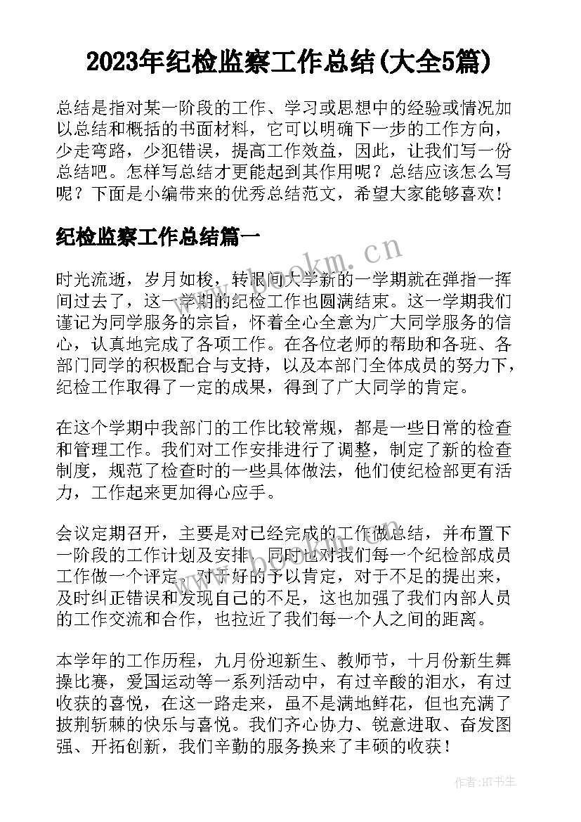 2023年纪检监察工作总结(大全5篇)