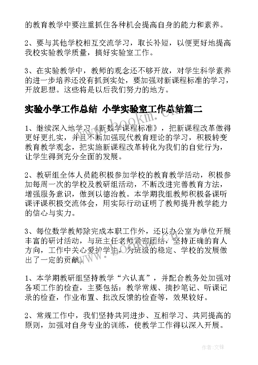 实验小学工作总结 小学实验室工作总结(汇总5篇)