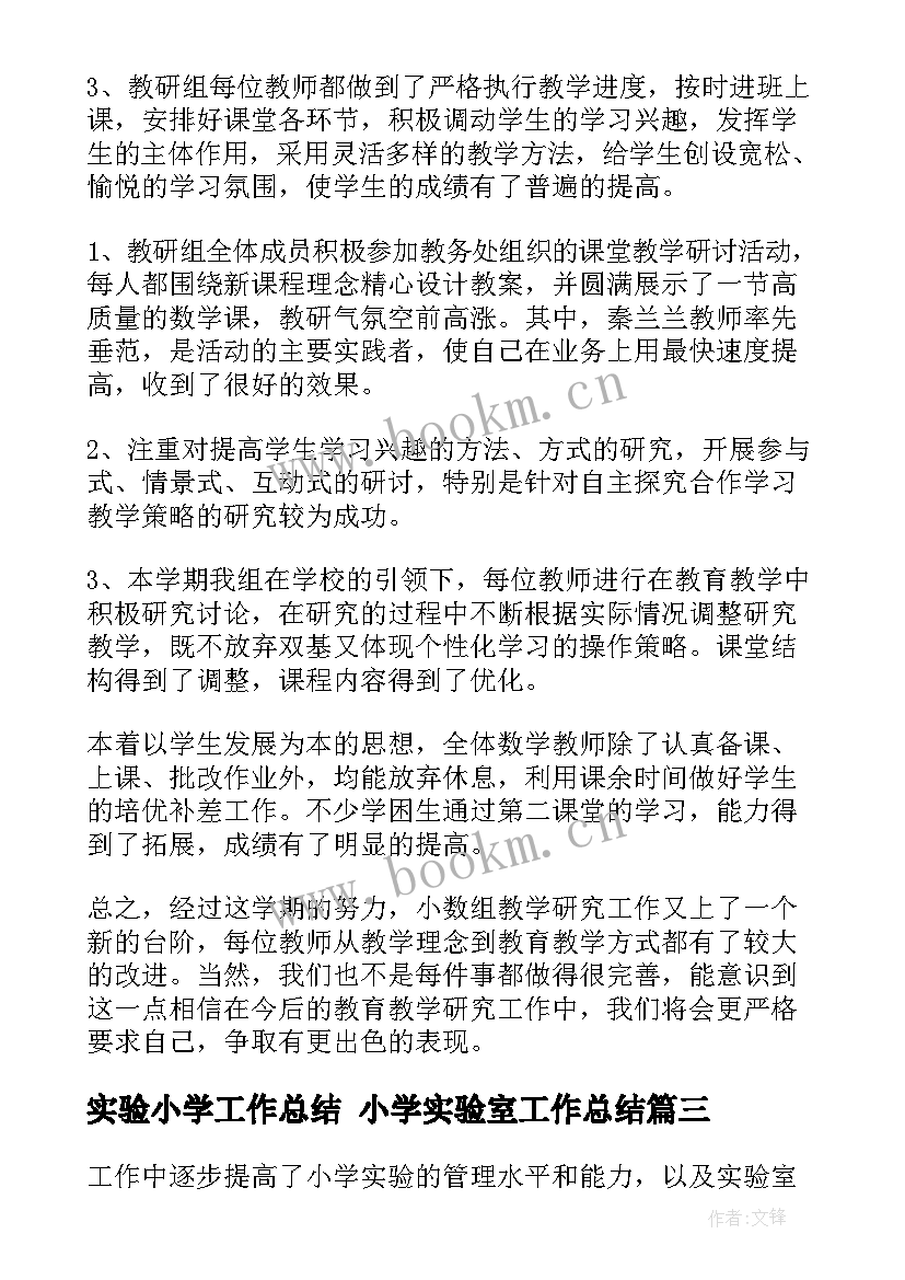 实验小学工作总结 小学实验室工作总结(汇总5篇)