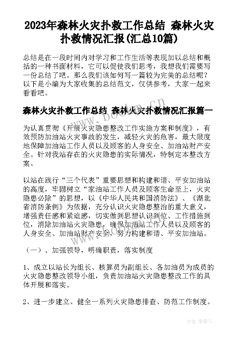 2023年森林火灾扑救工作总结 森林火灾扑救情况汇报(汇总10篇)