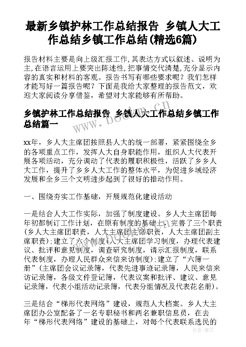 最新乡镇护林工作总结报告 乡镇人大工作总结乡镇工作总结(精选6篇)