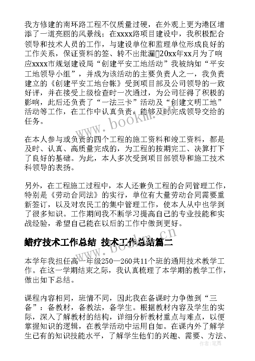 最新蜡疗技术工作总结 技术工作总结(实用7篇)