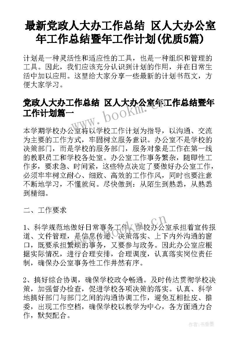 最新党政人大办工作总结 区人大办公室年工作总结暨年工作计划(优质5篇)