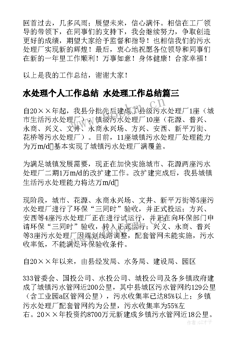 水处理个人工作总结 水处理工作总结(模板10篇)