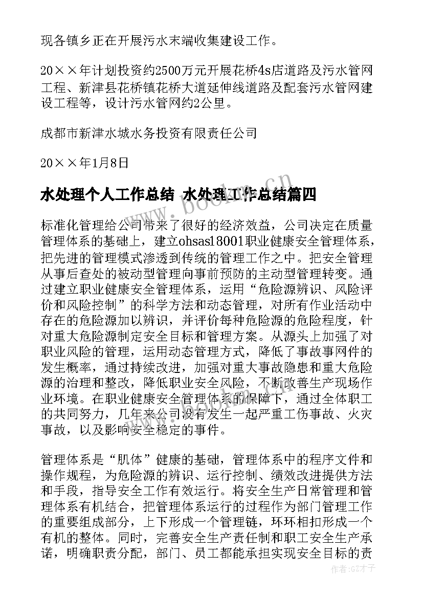 水处理个人工作总结 水处理工作总结(模板10篇)