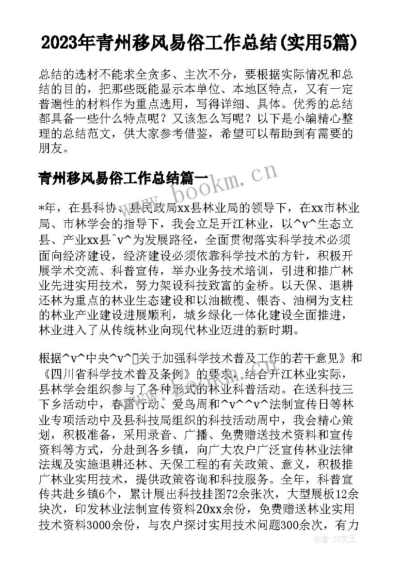 2023年青州移风易俗工作总结(实用5篇)