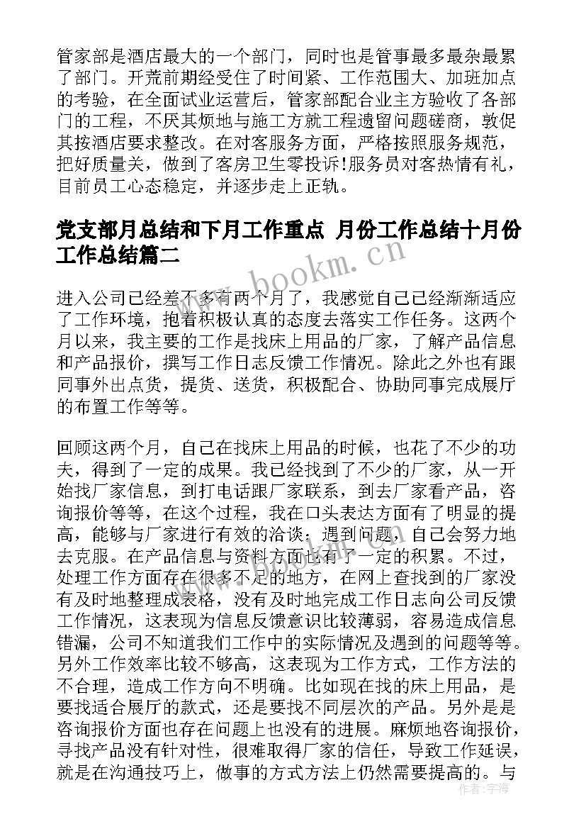 最新党支部月总结和下月工作重点 月份工作总结十月份工作总结(大全6篇)