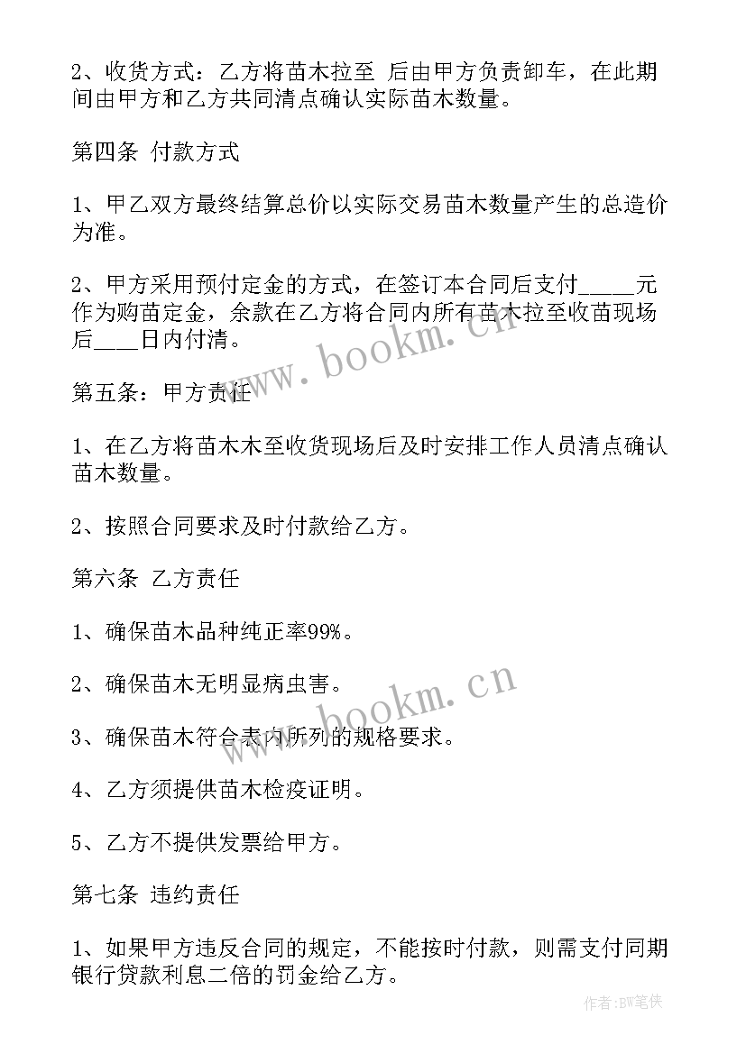 苗木采购合同免费 苗木采购合同(汇总5篇)