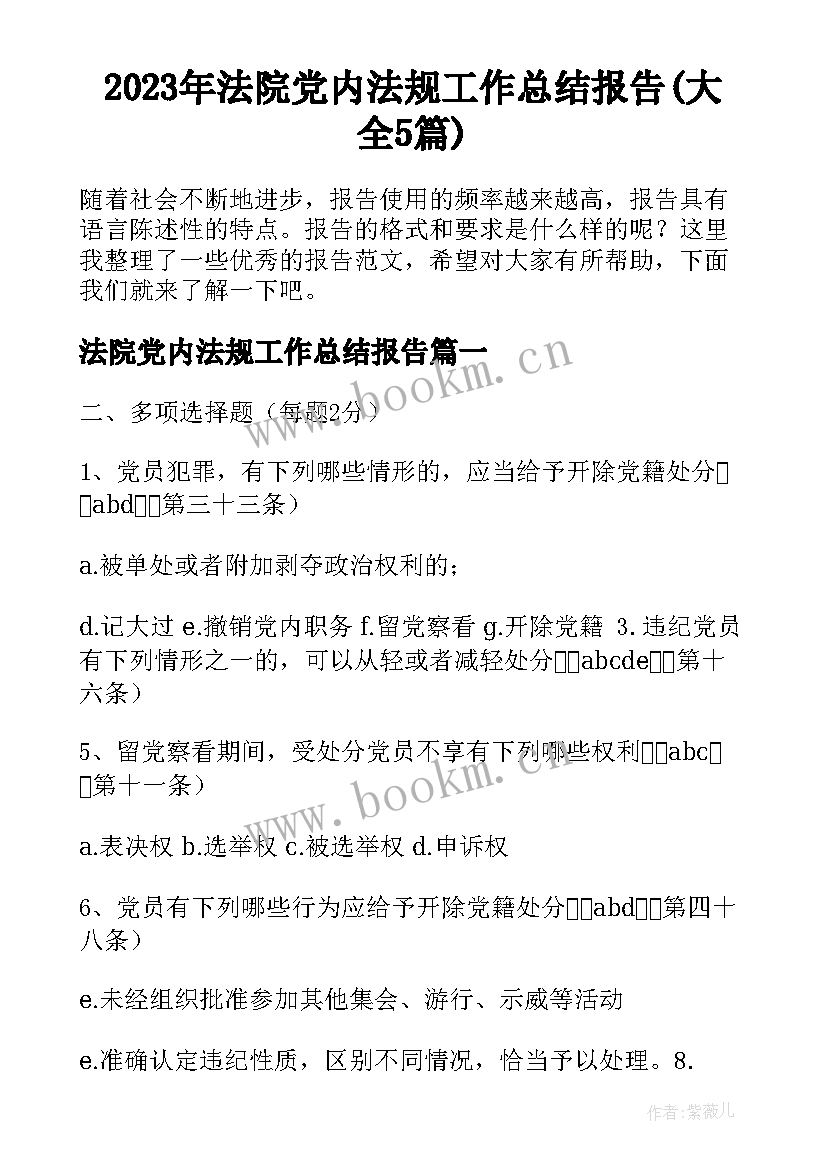 2023年法院党内法规工作总结报告(大全5篇)