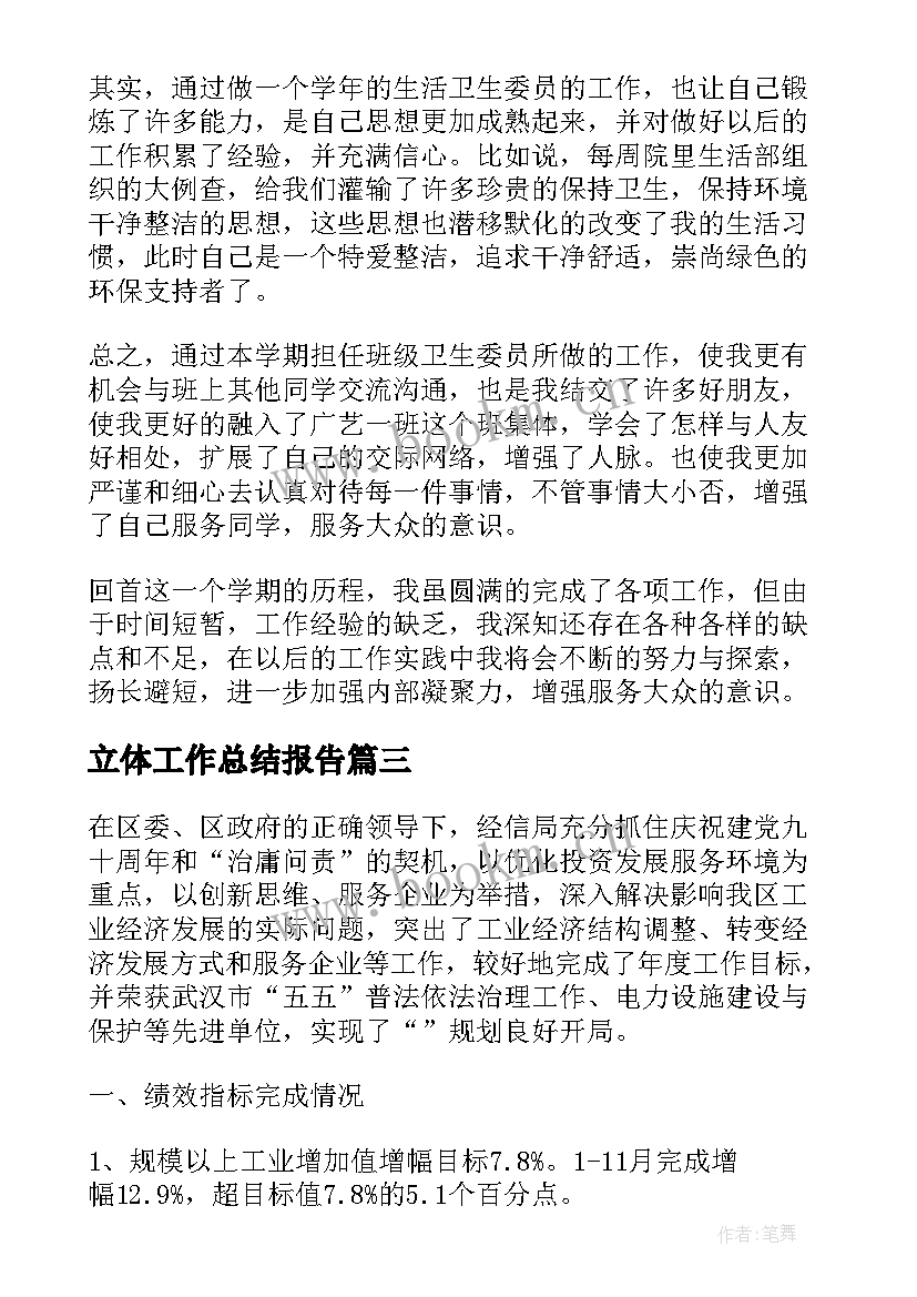 立体工作总结报告(优质10篇)