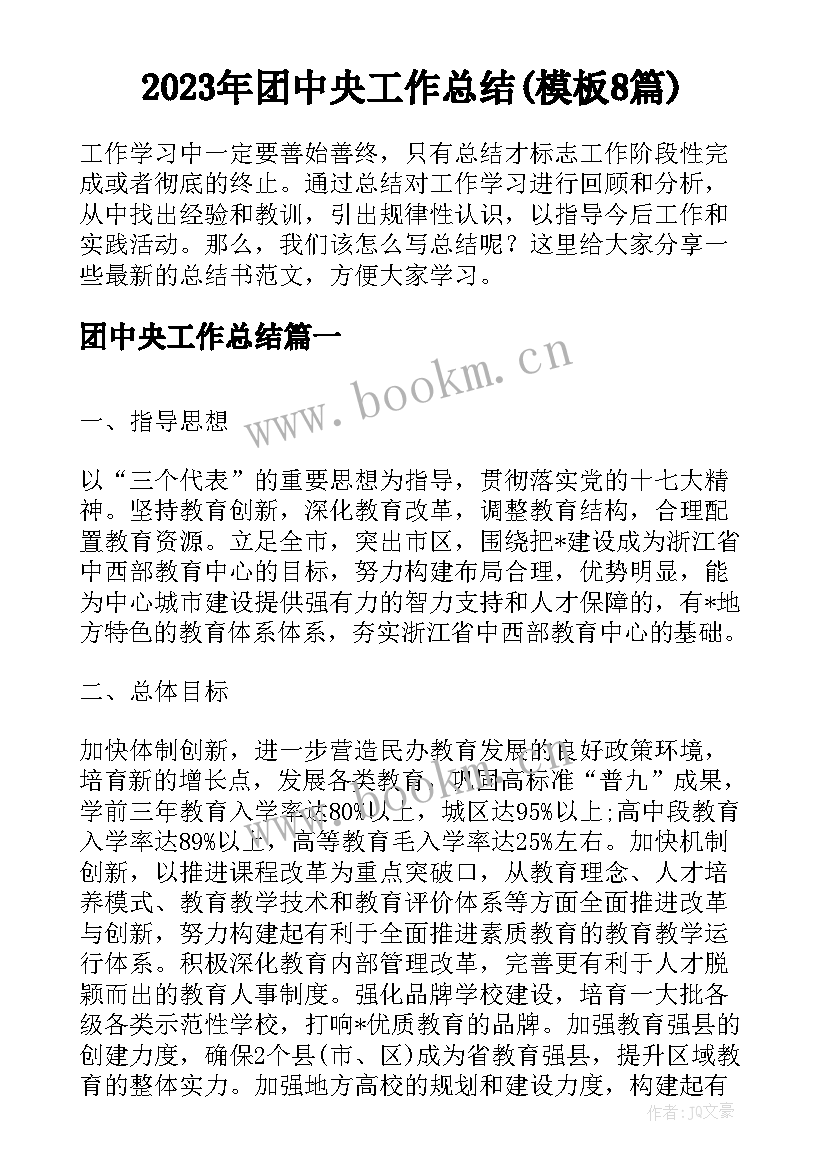 2023年团中央工作总结(模板8篇)