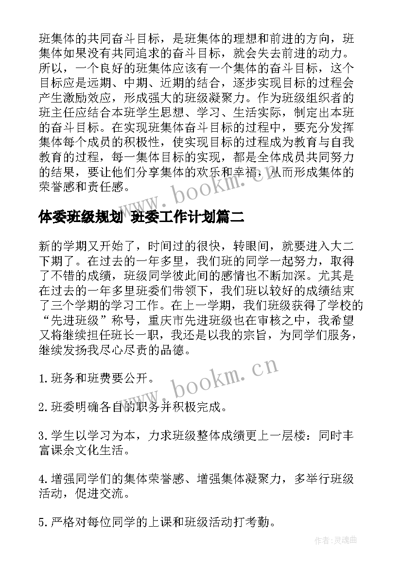 最新体委班级规划 班委工作计划(优质10篇)