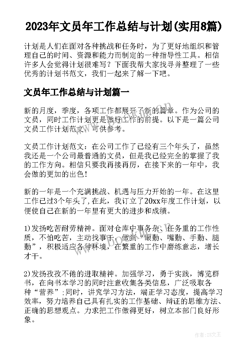 2023年文员年工作总结与计划(实用8篇)