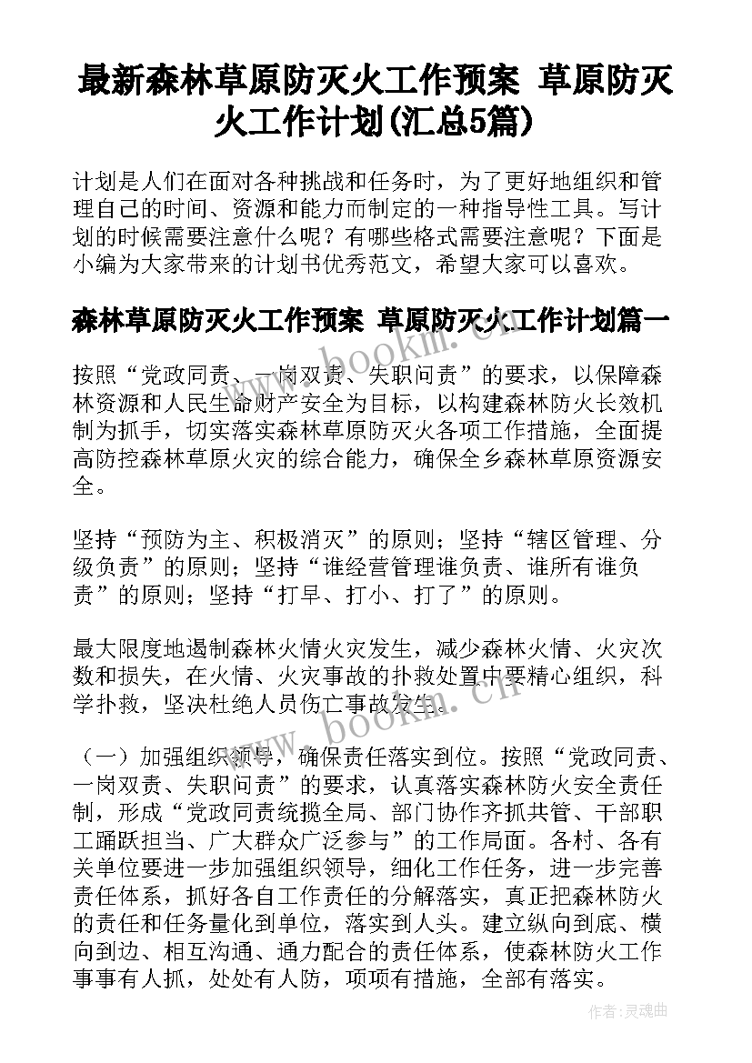 最新森林草原防灭火工作预案 草原防灭火工作计划(汇总5篇)