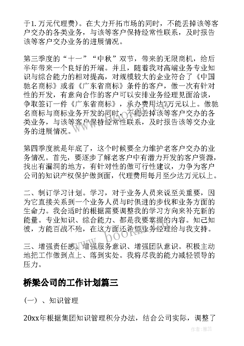 桥梁公司的工作计划(精选6篇)