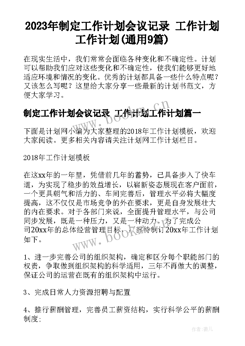 2023年制定工作计划会议记录 工作计划工作计划(通用9篇)