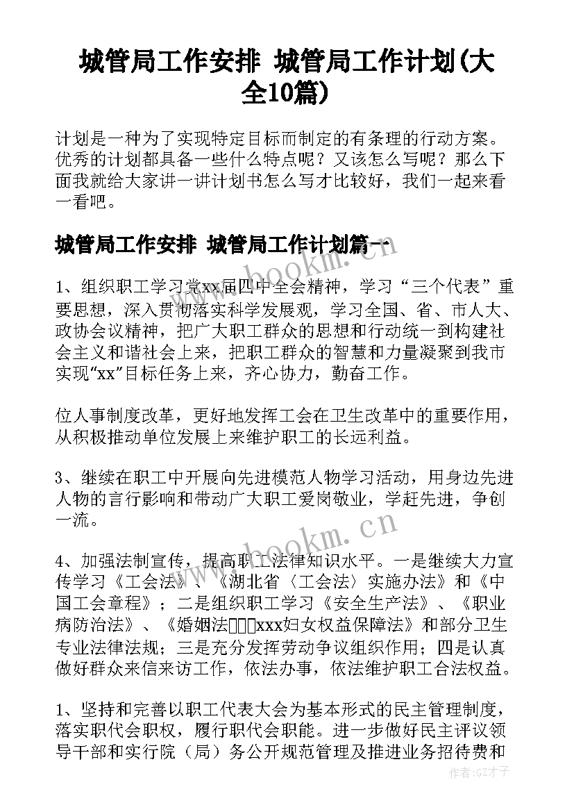 城管局工作安排 城管局工作计划(大全10篇)