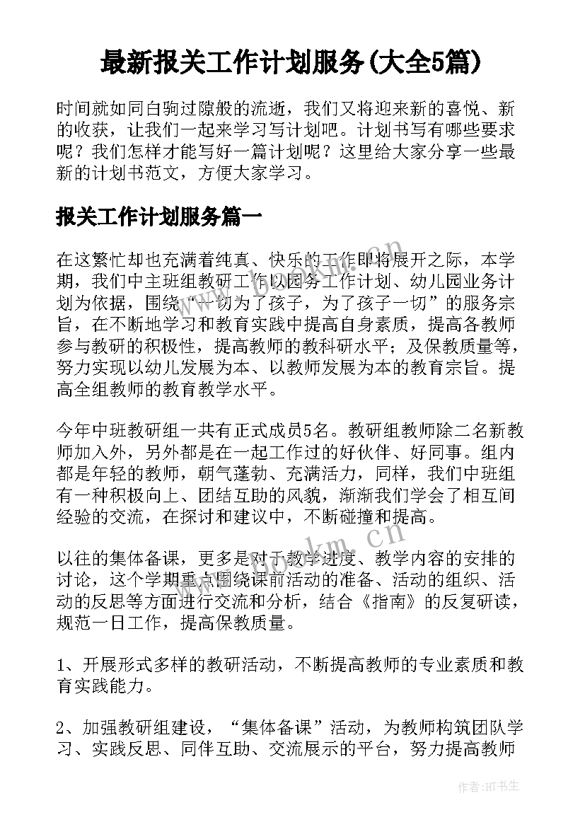 最新报关工作计划服务(大全5篇)