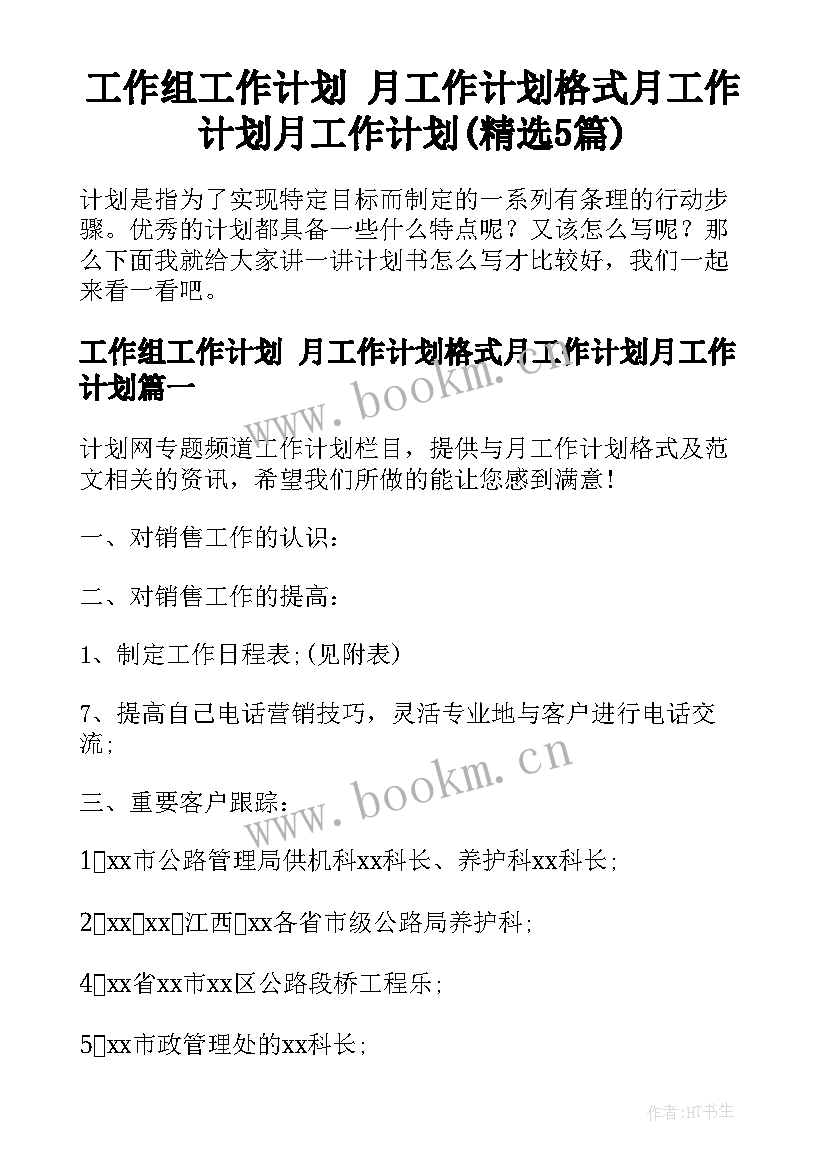 工作组工作计划 月工作计划格式月工作计划月工作计划(精选5篇)