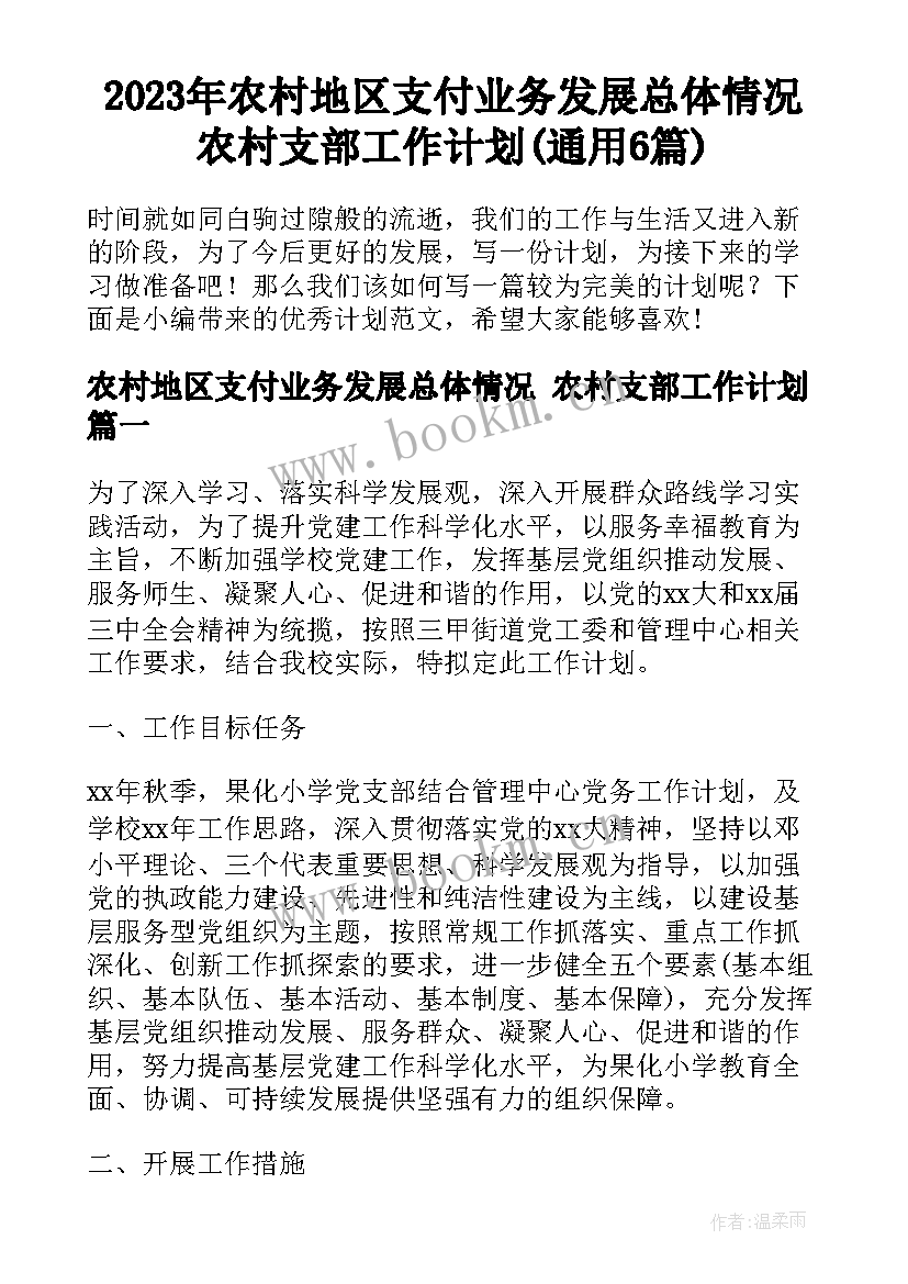 2023年农村地区支付业务发展总体情况 农村支部工作计划(通用6篇)