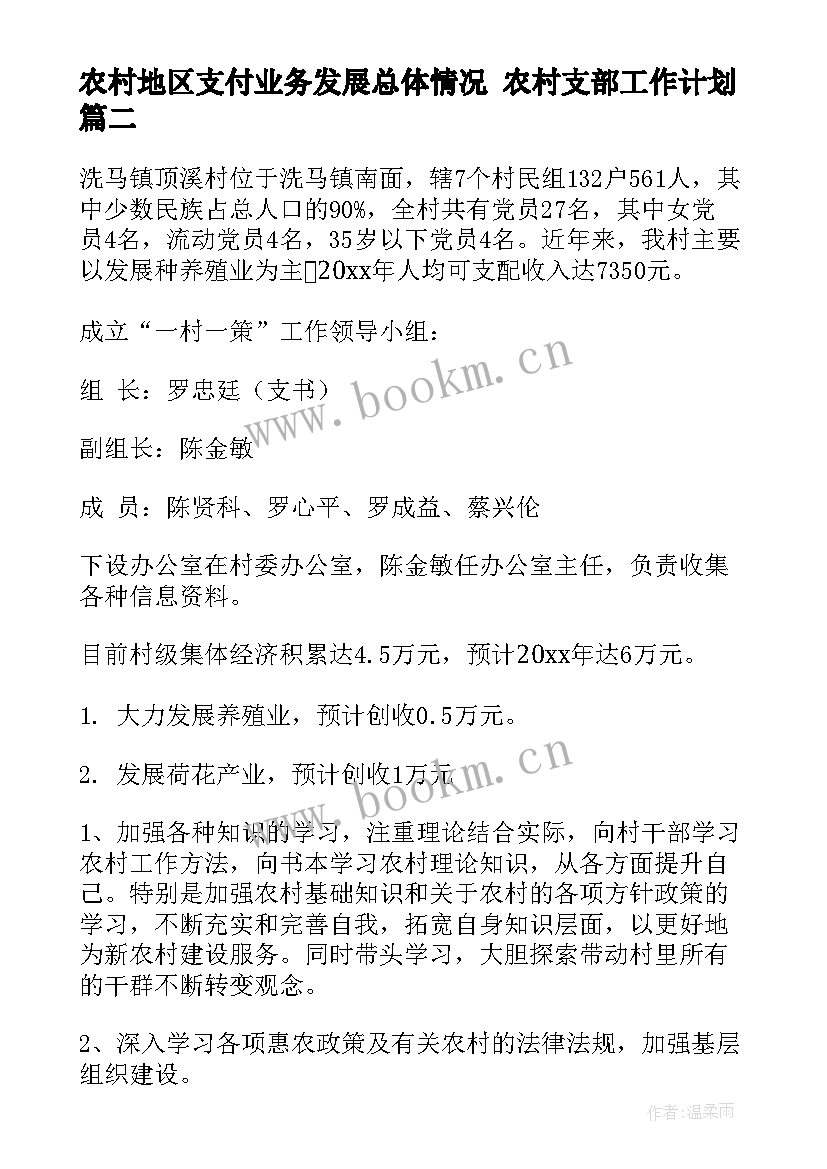 2023年农村地区支付业务发展总体情况 农村支部工作计划(通用6篇)