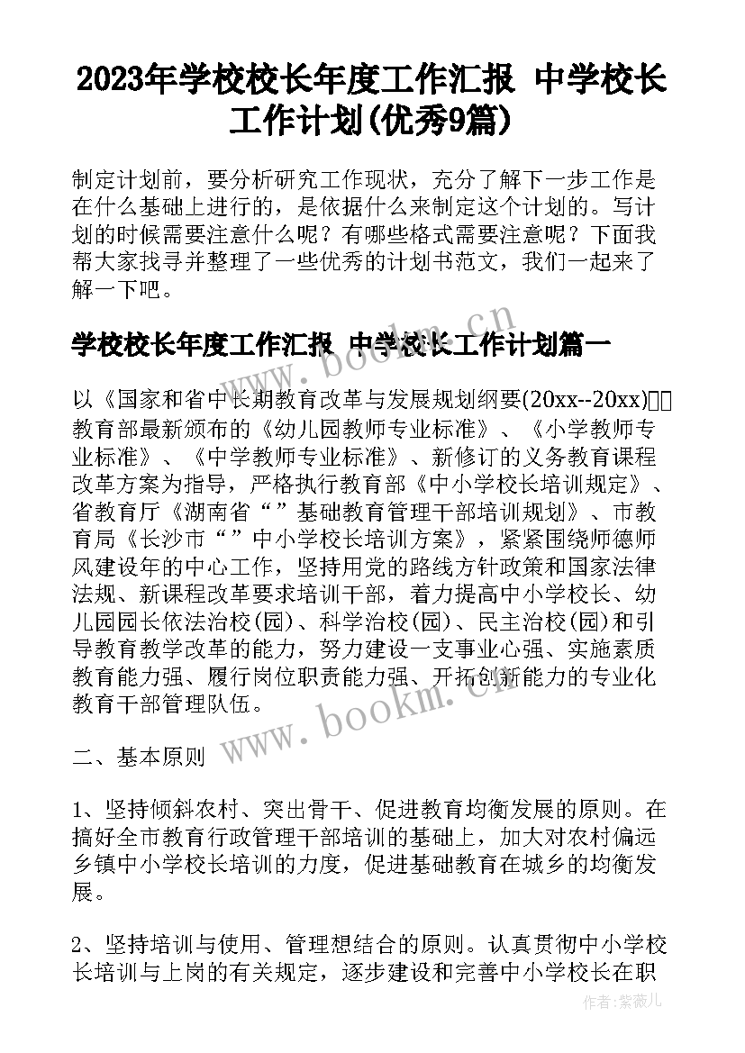 2023年学校校长年度工作汇报 中学校长工作计划(优秀9篇)