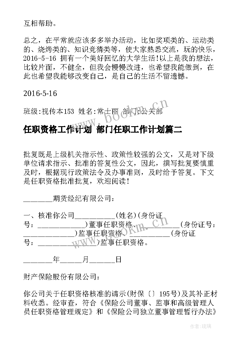 2023年任职资格工作计划 部门任职工作计划(优质5篇)