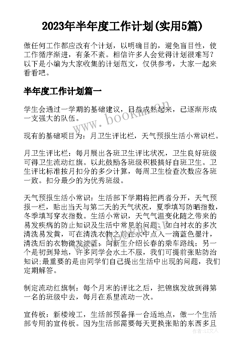 2023年半年度工作计划(实用5篇)