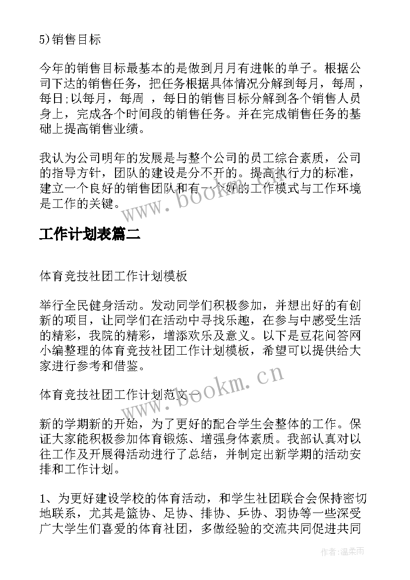 工作计划表(模板7篇)