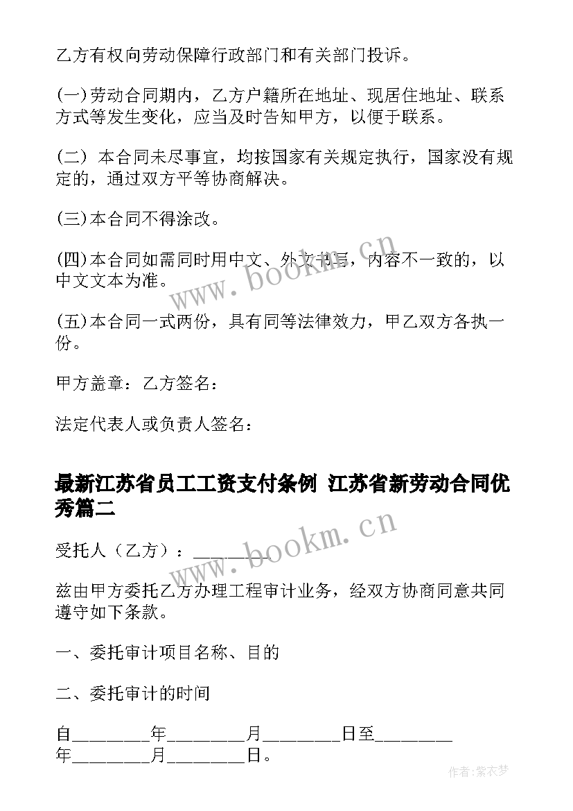 2023年江苏省员工工资支付条例 江苏省新劳动合同(优质8篇)