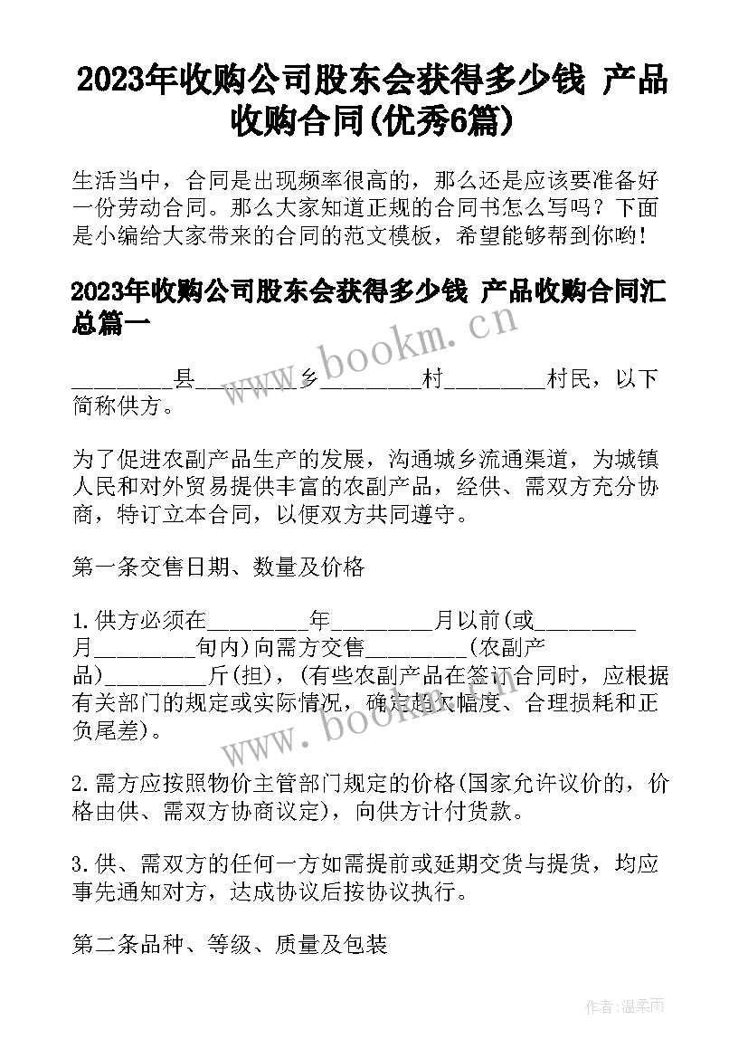 2023年收购公司股东会获得多少钱 产品收购合同(优秀6篇)