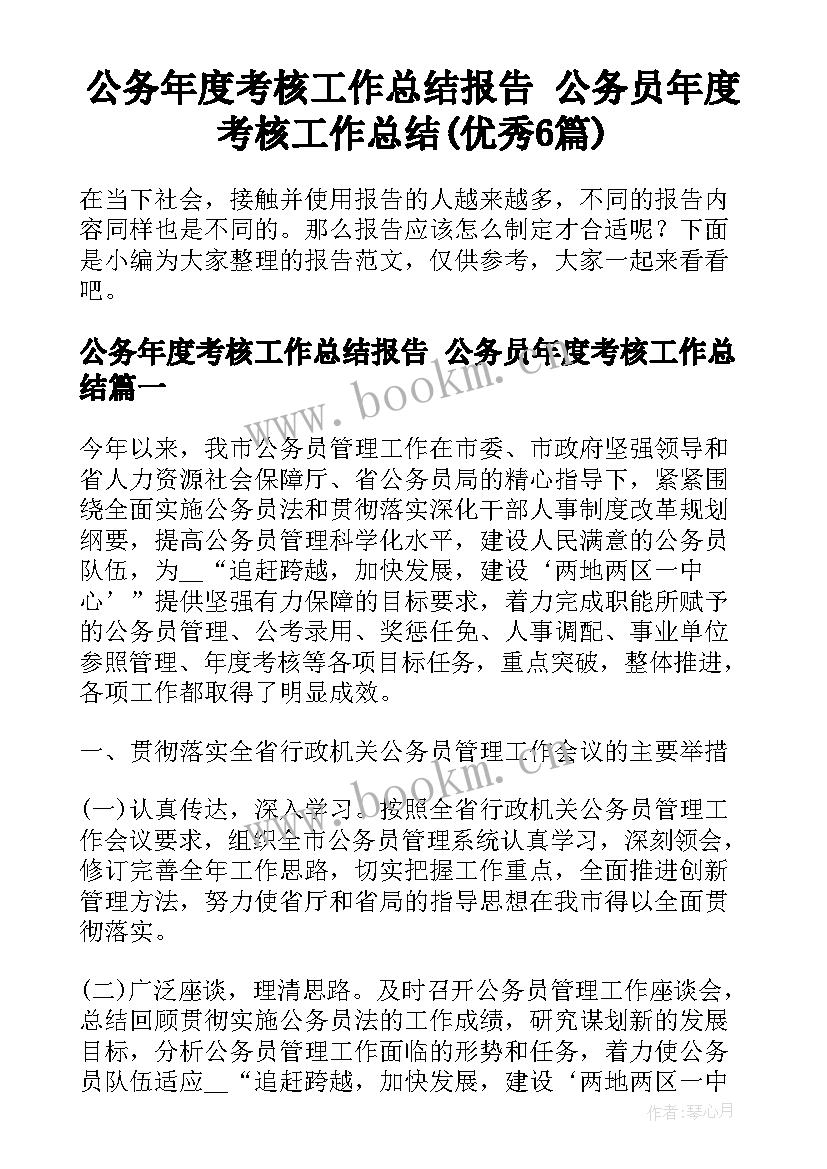 公务年度考核工作总结报告 公务员年度考核工作总结(优秀6篇)