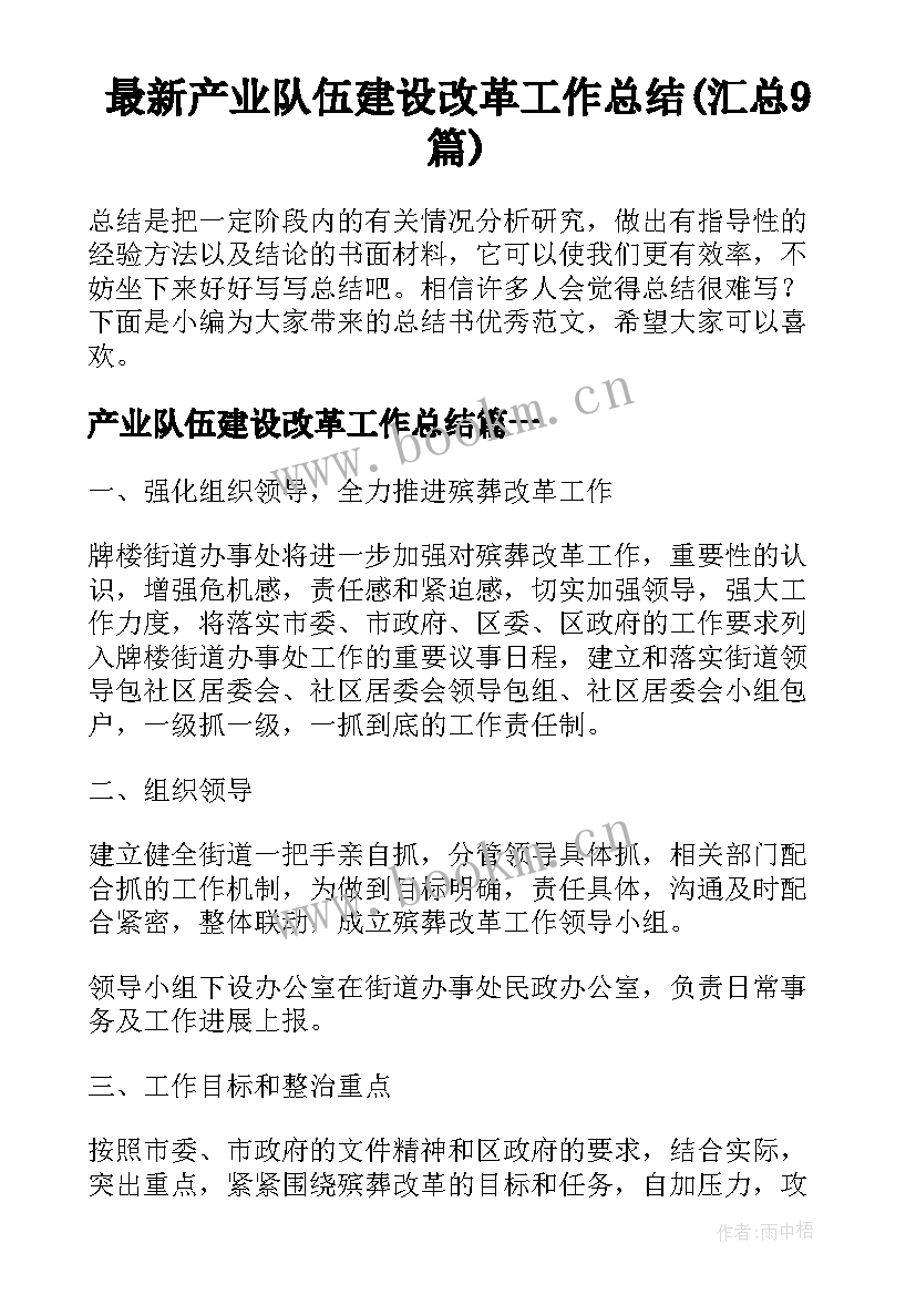 最新产业队伍建设改革工作总结(汇总9篇)