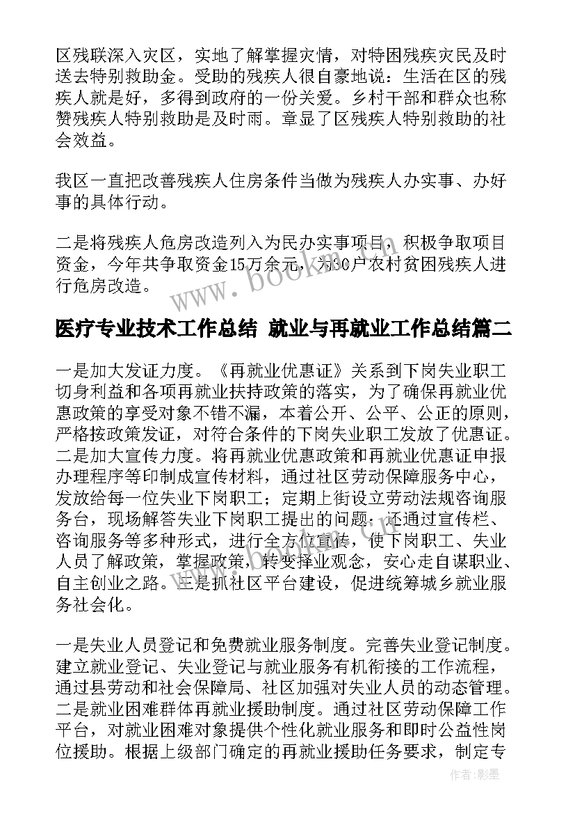 医疗专业技术工作总结 就业与再就业工作总结(模板6篇)