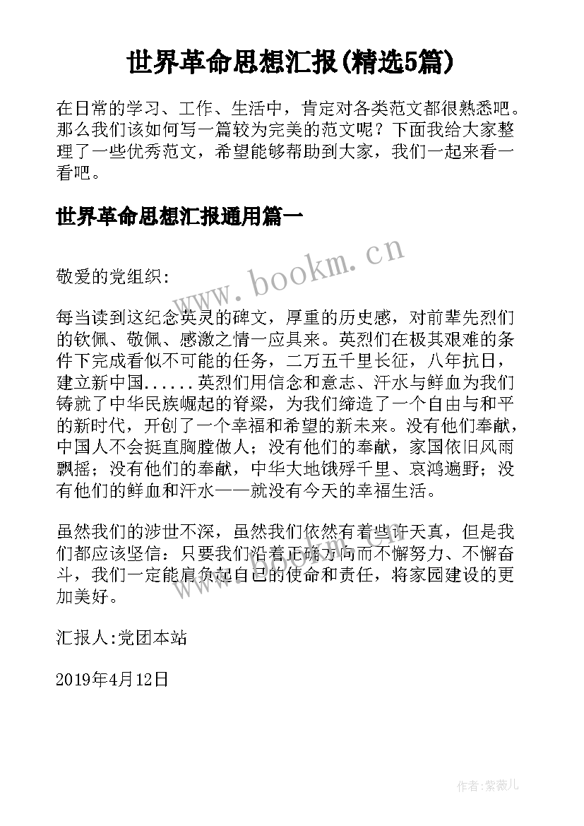 世界革命思想汇报(精选5篇)