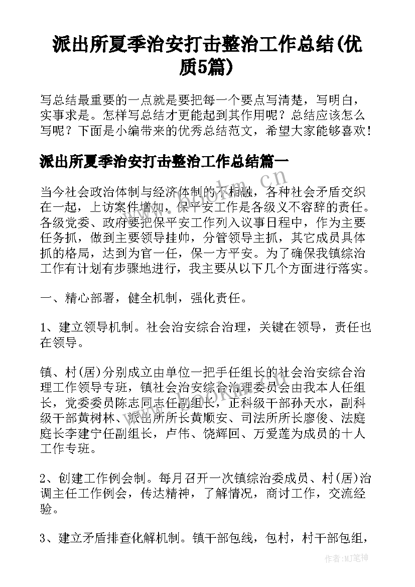 派出所夏季治安打击整治工作总结(优质5篇)