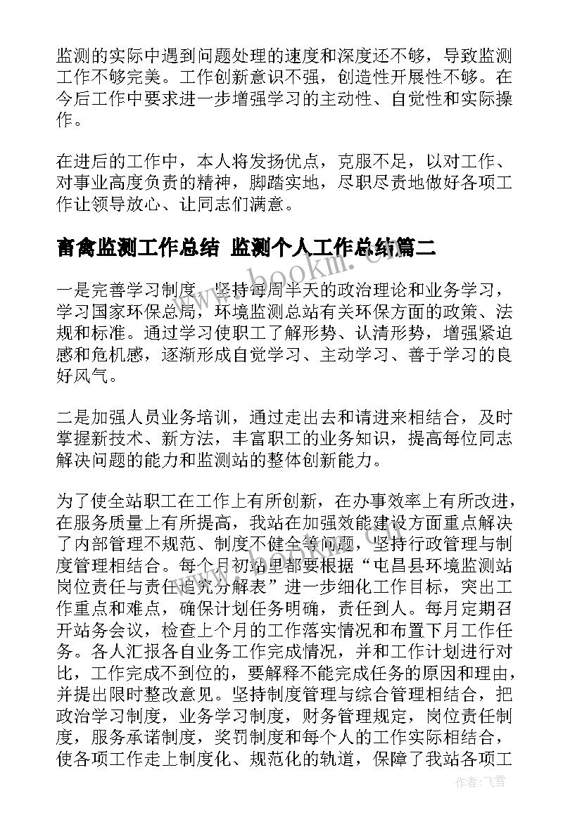 畜禽监测工作总结 监测个人工作总结(精选5篇)