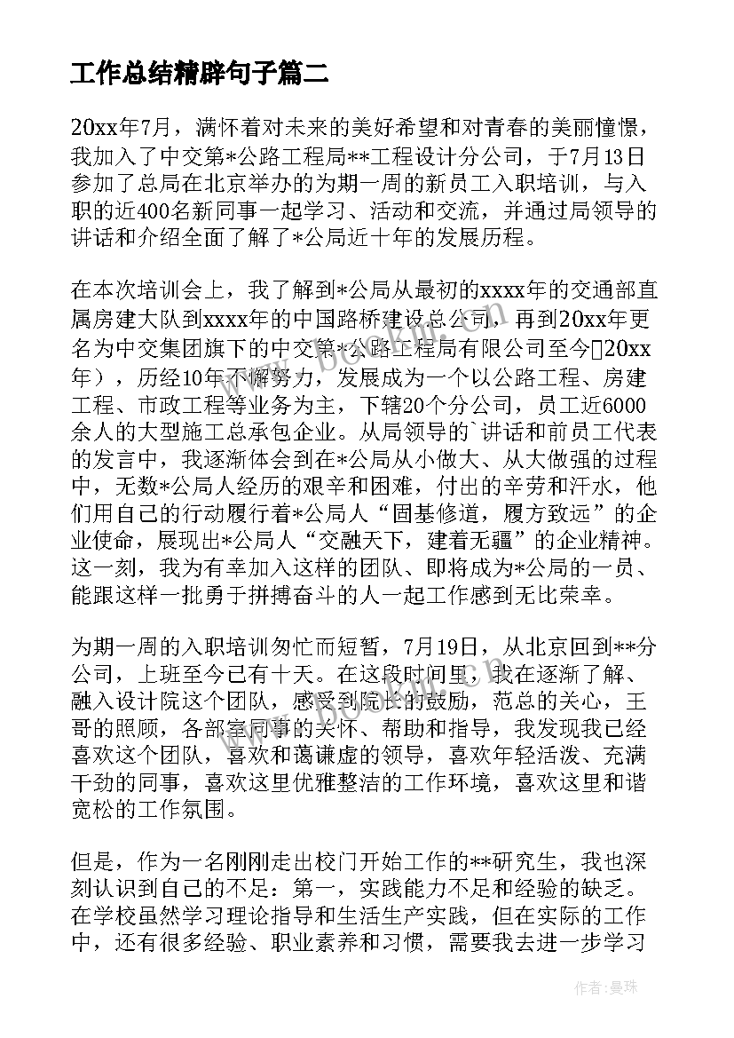 最新工作总结精辟句子(精选10篇)